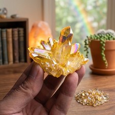 Champagne Aura Citrine Crystal Cluster Gold Specimen Reiki Healing Energy Decor picture