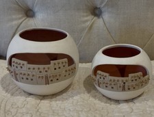 Vintage J.R. Tsosie Studio Pottery Pueblo Village Luminary Vases Set of 2 picture