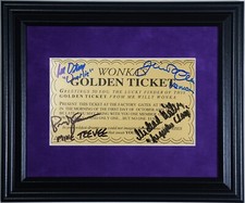 WILLY WONKA GOLDEN TICKET FRAMED, AUTOGRAPHED SIGNED BY 4, I'M THE MIKE TV ACTOR picture