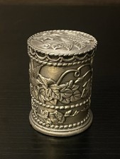 VTG M.T. Pewter Embossed Hummingbird Postage Stamp Roll Holder Silver Intricate picture