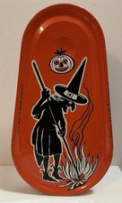 VINTAGE KIRCHHOF TIN LITHO HALLOWEEN RATCHET NOISEMAKER WITCH X-LARGE 5 1/2” picture