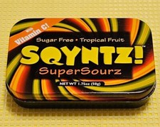SQYNTZ Super Sourz Sugar Free Tropical Fruit Candy Mints EMPTY Tin Container picture
