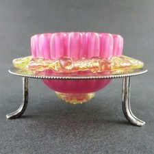 Antique OPEN SALT cellar Cased PINK glass URANIUM Rigaree - EPNS Holder MH&Co. picture