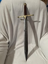 Damascus Rhindon Sword With Yellow Leather Sheath 20 1/2 In Blade picture