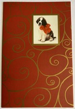 Vintage Carlton St. Saint Bernard Puppy With Bow Christmas Card - Multiples picture