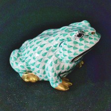 HEREND GREEN FROG, Hand Painted, Porcelain, 3