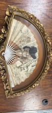 Antique George’s Redon Hand Fan Ornate Gold Gilt Shadow Box Frame  picture
