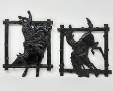 Cowboy Rodeo Kitchen Trivets Black Cast Iron Bronc Bull Riding Wall Decor (2) picture