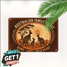 Australian Kangaroo Joey Family Silhouette Sunset Art Plaque Metal Tin Sign picture