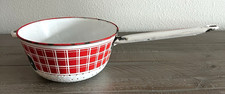 Vintage Enamelware Colander Strainer Red White Plaid Check Primitive Kitchen picture