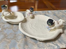 Lenox Fine Porcelain Snowman Chip and Dip Set 24k Gold Accents COA Included VNTG picture