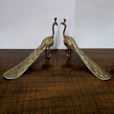 Vintage Art Deco Brass Peacock, Brass Shoe Horn, Brass Home Decor Peacock Pair picture