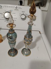 Vintage Teal Light Weight Blown Glass Perfume Bottles(9.5