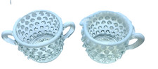 Vintage Fenton Moonstone Hobnail mini Sugar Bowl And Creamer Set 2