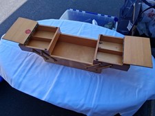Mid-Century 1957 Norwegian Strømmen Bruk Hamar Wood Accordion Sewing Box picture