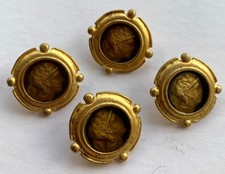 Set of 4 Cameo Relief Buttons Roman Greek Classical Button Metal w. Gold (#1) picture