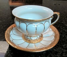 Vtg. Meissen X Form Gold And White Cup + Saucer Ernst August Leuteritz picture