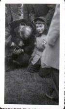Vintage Black & White Photo Boy with Dog Candid 1930s-1940s Snapshot picture