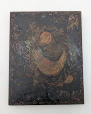 Antique 19th C American Toleware Tin Box Hand Painted Folk Art Bird 5.75