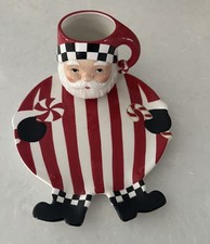 New Mackenzie Childs Peppermint Santa Milk & Cookie Set Plate & Mug 35509 picture