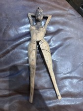 Vintage Hand Carved Wood Figural Lady Nutcracker Folk Art Mid Century  picture