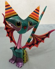 Oaxacan Alebrije Wood Carving Winged Cat Bat Mexican Folk Art  7” Tall picture