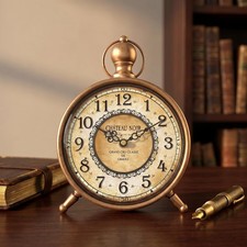 Antique Gold Vintage Desk Clock - Silent Non-Ticking Battery Operated Table Deco picture