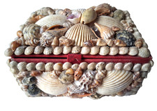 Vintage Handmade Seashell Encrusted Lidded Trinket Jewelry Keepsake Treasure Box picture