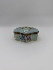 Vintage Limoges France Porcelain Hinged Trinket Box Light Blue Floral Gold Gilt picture