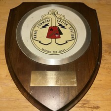 Vintage US NAVY Naval Communication Station Morocco Wood Plaque W Brass Plate picture