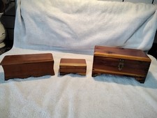 Lot Of 3 Wood Boxes Cedar Trinket picture