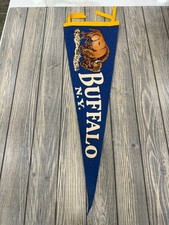 Vintage Buffalo N.Y. Pennant With Bison Graphic Dark Blue & Yellow Felt 31