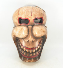 Enigmatic Echoes: Vintage Handcrafted Wooden Laughing Skull Wall Mask Decoration picture