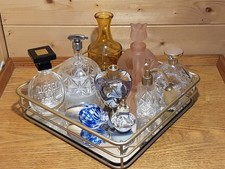 A Collection Of X9 Rare Vintage Empty Perfume Bottles & Mirrored Caddy Tray picture