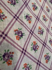 Antique Feedsack Fabric Full Unopened Purple Coral Pink florals lattice check picture