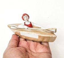 Art Deco Bathing Beauty Lady Woman Boat Figurine Porcelain Ceramic VTG Germany picture