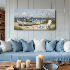 Amatop Large Seaside Wall Art, Modern Natural Canvas Wall Decor. Floral Coastal picture
