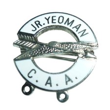 Vtg C.A.A. JR. YEOMAN Archery Enamel Pin Silver Tone White Arrow Brooch Award picture