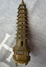 Wow Vintage Brass Pagoda Tower Figurine Statue, Approx 9 in Tall picture