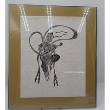 Antique Japanese Geisha Papercut Rubbing Art Matted Asian Framed Rice Paper picture