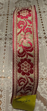 Fabric Trim Woven Boho Hippie Vintage 1970s Pink Gold Brocade 1.5