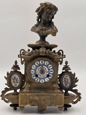 Private: 19th Century Brass & Porcelain Mantel Clock w Eight Day Movement. Works picture