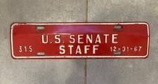 Vintage Rare U.S. SENATE Staff License Plate Topper #315  12-31-67 picture