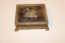 Old Vintage Metal Cast Carved Brass Colored Cigarette Case  With Swan picture
