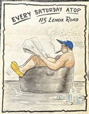 Original Cartoon Drawing “Every Saturday Atop 115 Lenox Road” Post-War 1949 picture
