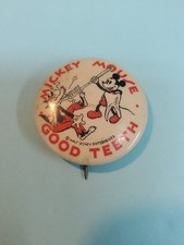 Vtg 1930s Mickey Mouse Good Teeth Pinback Button American Dental Assoc. picture