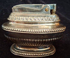 Vintage Silver-Tone Round Ornate Table Lighter with Fluted Base picture