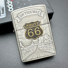 Zippo Route 66 Lighter Smoked Silver Armor Relief On the Way Collectible picture