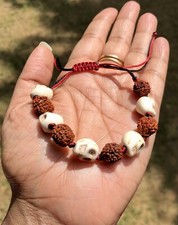2 X Natural RUDRAKSHA Rudraksh + Nar Mund Kali Bracelet Adjustable Unisex picture