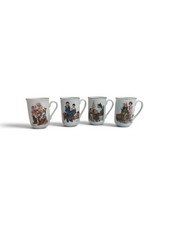 Set of 4 Vintage 1982 Norman Rockwell Museum Coffee Mugs, Gold Trim Porcelain picture